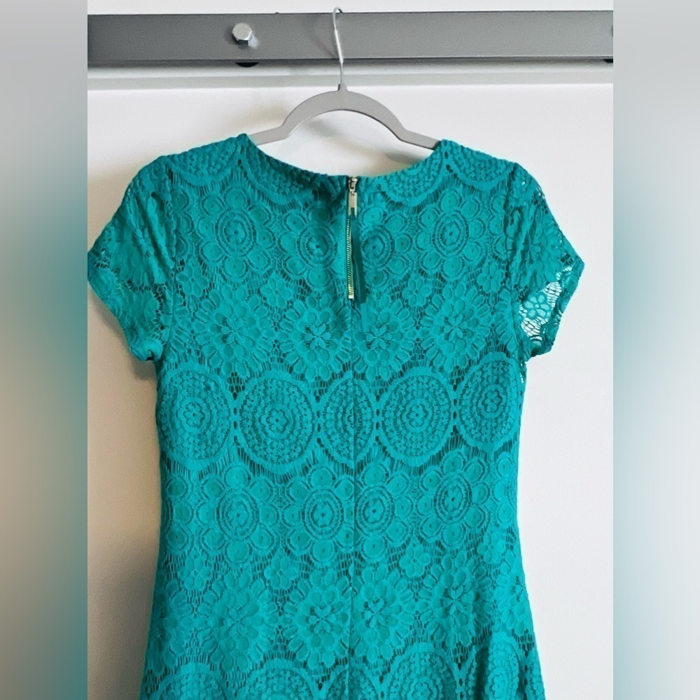 Laundry By Shelli Segal Lace Teal Crochet Dress size 0 - Picture 4 of 8